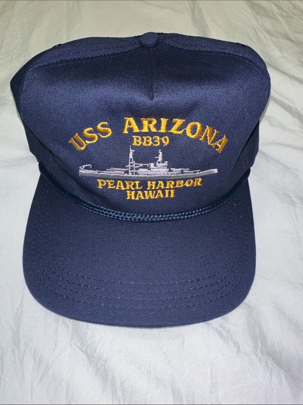 Vintage USS Arizona BB39 Pearl Harbor Hawaii Navy Blue Rope Hat Cap Snapback